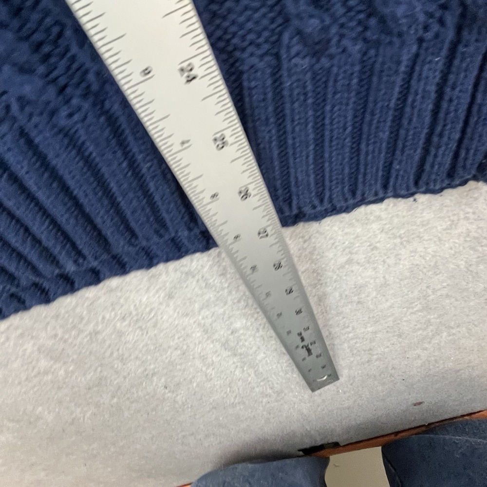 Vintage Eddie Bauer Sweater Mens L Blue Cable Knit Chunky V-Neck Tennis Cricket - Picture 7 of 9